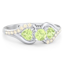 1/4 ct. Round Gemstone Engagement Ring with Heart Stones & Accents Stones in 925 Sterling Silver with Peridot and Fancy Yellow Premium Zirconia