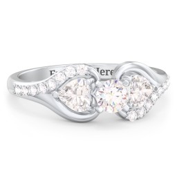 1/4 ct. Round Gemstone Engagement Ring with Heart Stones & Accents Stones in 925 Sterling Silver with White Sapphire, Cubic Zirconia, and White Premium Zirconia