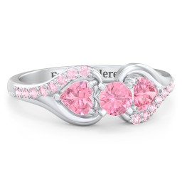 1/4 ct. Round Gemstone Engagement Ring with Heart Stones & Accents Stones in 925 Sterling Silver with Pink Tourmaline and Fancy Pink Premium Zirconia