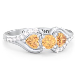 1/4 ct. Round Gemstone Engagement Ring with Heart Stones & Accents Stones in 925 Sterling Silver with Citrine and White Premium Zirconia