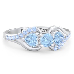 1/4 ct. Round Gemstone Engagement Ring with Heart Stones & Accents Stones in 925 Sterling Silver with Blue Topaz and Fancy Blue Premium Zirconia