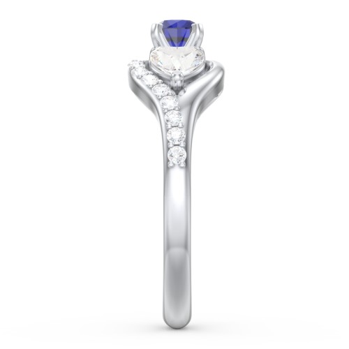 1/4 ct. Round Gemstone Engagement Ring with Heart Stones & Accents Stones – 10K White Gold with Blue Sapphire, Cubic Zirconia, and White Premium Zirconia