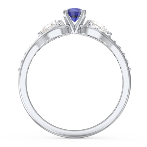1/4 ct. Round Gemstone Engagement Ring with Heart Stones & Accents Stones – 10K White Gold with Blue Sapphire, Cubic Zirconia, and White Premium Zirconia