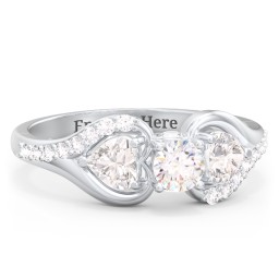 1/4 ct. Round Gemstone Peek-A-Boo Engagement Ring with Heart Stones & Accents Stones in 925 Sterling Silver with White Sapphire, Cubic Zirconia, and White Premium Zirconia