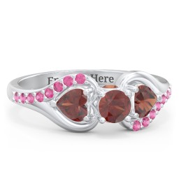 1/4 ct. Round Gemstone Peek-A-Boo Engagement Ring with Heart Stones & Accents Stones in 925 Sterling Silver with Garnet and Red Premium Zirconia