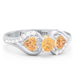 1/4 ct. Round Gemstone Peek-A-Boo Engagement Ring with Heart Stones & Accents Stones in 925 Sterling Silver with Citrine and White Premium Zirconia