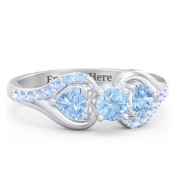 1/4 ct. Round Gemstone Peek-A-Boo Engagement Ring with Heart Stones & Accents Stones in 925 Sterling Silver with Blue Topaz and Fancy Blue Premium Zirconia