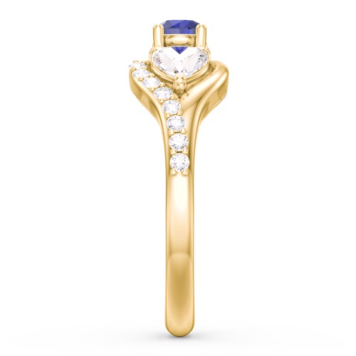 1/4 ct. Round Gemstone Peek-A-Boo Engagement Ring with Heart Stones & Accents Stones – 10K Yellow Gold with Blue Sapphire, Cubic Zirconia, White Premium Zirconia, and Citrine