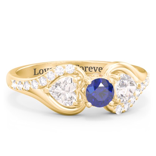 1/4 ct. Round Gemstone Peek-A-Boo Engagement Ring with Heart Stones & Accents Stones – 10K Yellow Gold with Blue Sapphire, Cubic Zirconia, White Premium Zirconia, and Citrine