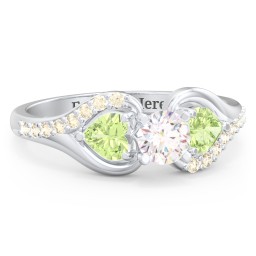 1/3 ct. Round Gemstone Engagement Ring with Heart Stones & Accents Stones in 925 Sterling Silver with White Premium Zirconia, Peridot, and Fancy Yellow Premium Zirconia