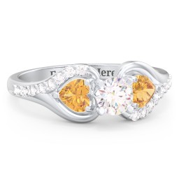 1/3 ct. Round Gemstone Engagement Ring with Heart Stones & Accents Stones in 925 Sterling Silver with White Premium Zirconia and Citrine