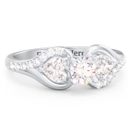 1/3 ct. Round Gemstone Engagement Ring with Heart Stones & Accents Stones in 925 Sterling Silver with White Premium Zirconia and Cubic Zirconia