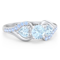 1/2 ct. Round Gemstone Engagement Ring with Heart Stones & Accents Stones in 925 Sterling Silver with Aquamarine and Fancy Blue Premium Zirconia