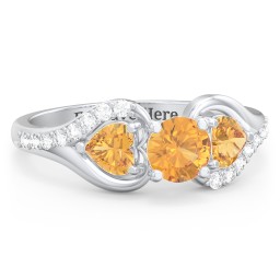 1/2 ct. Round Gemstone Engagement Ring with Heart Stones & Accents Stones in 925 Sterling Silver with Citrine and White Premium Zirconia