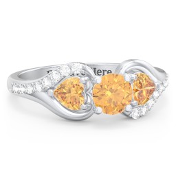 1/2 ct. Round Gemstone Engagement Ring with Heart Stones & Accents Stones in 925 Sterling Silver with Citrine and White Premium Zirconia