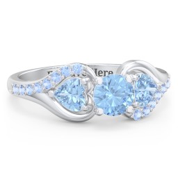 1/2 ct. Round Gemstone Engagement Ring with Heart Stones & Accents Stones in 925 Sterling Silver with Blue Topaz and Fancy Blue Premium Zirconia