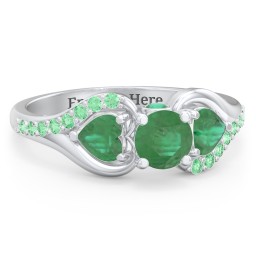 1/2 ct. Round Gemstone Peek-A-Boo Engagement Ring with Heart Stones & Accents Stones in 925 Sterling Silver with Emerald and Green Premium Zirconia