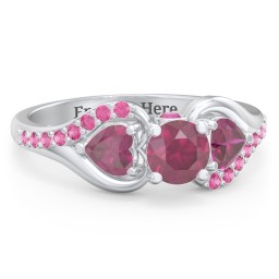 1/2 ct. Round Gemstone Peek-A-Boo Engagement Ring with Heart Stones & Accents Stones in 925 Sterling Silver with Ruby and Red Premium Zirconia