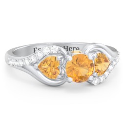 1/2 ct. Round Gemstone Peek-A-Boo Engagement Ring with Heart Stones & Accents Stones in 925 Sterling Silver with Citrine and White Premium Zirconia