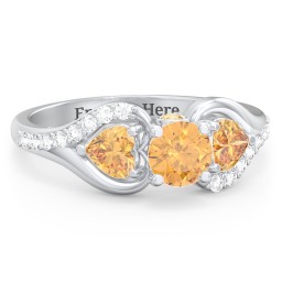 1/2 ct. Round Gemstone Peek-A-Boo Engagement Ring with Heart Stones & Accents Stones in 925 Sterling Silver with Citrine and White Premium Zirconia