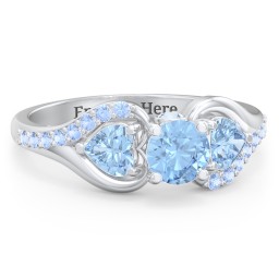 1/2 ct. Round Gemstone Peek-A-Boo Engagement Ring with Heart Stones & Accents Stones in 925 Sterling Silver with Blue Topaz and Fancy Blue Premium Zirconia