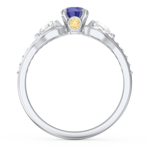 1/2 ct. Round Gemstone Peek-A-Boo Engagement Ring with Heart Stones & Accents Stones – 10K White Gold with Blue Sapphire, Cubic Zirconia, White Premium Zirconia, and Citrine