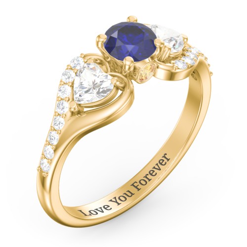 1/2 ct. Round Gemstone Peek-A-Boo Engagement Ring with Heart Stones & Accents Stones – 10K Yellow Gold with Blue Sapphire, Cubic Zirconia, White Premium Zirconia, and Citrine