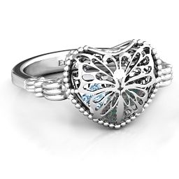 Caged Hearts Ring with 2-6 Stones in 925 Sterling Silver with Alexandrite, Aquamarine, Citrine, Smokey Quartz, and Pink Tourmaline