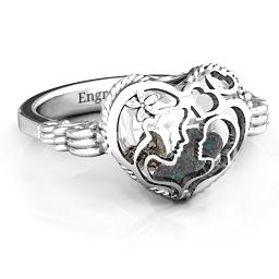 Caged Hearts Ring with 2-6 Stones in 925 Sterling Silver with Alexandrite, Smokey Quartz, Citrine, and Pink Tourmaline