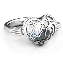 Caged Hearts Ring with 2-6 Stones in 925 Sterling Silver with Alexandrite, Aquamarine, Citrine, Smokey Quartz, and Pink Tourmaline