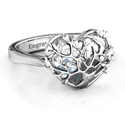 Caged Hearts Ring with 2-6 Stones in 925 Sterling Silver with Alexandrite, Aquamarine, Citrine, Smokey Quartz, and Pink Tourmaline