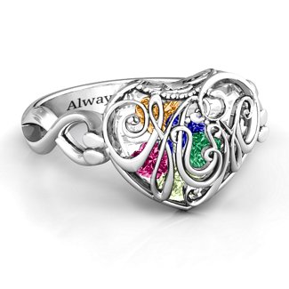 Mum heart Caged Hearts Ring with Infinity Band
