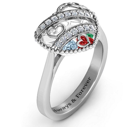 Sparkling Hearts Caged Hearts Ring with Ski Tip Band