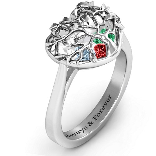 Family Tree Caged Hearts Ring with Ski Tip Band