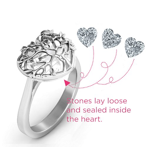 Family Tree Caged Hearts Ring with Ski Tip Band