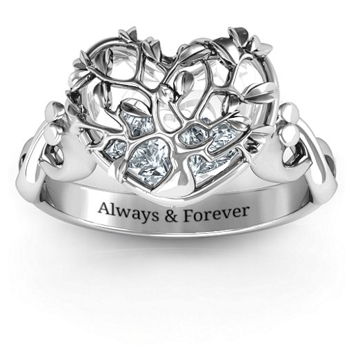 Family Tree Caged Hearts Ring with Infinity Band