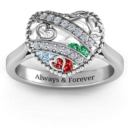 Sparkling Hearts Caged Hearts Ring with Ski Tip Band