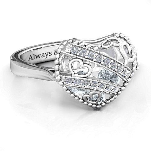 Sparkling Hearts Caged Hearts Ring with Ski Tip Band