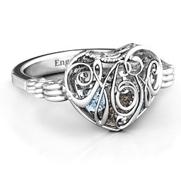 Caged Hearts Ring with 2-6 Stones in 925 Sterling Silver with Smokey Quartz, Aquamarine, Citrine, and Pink Tourmaline