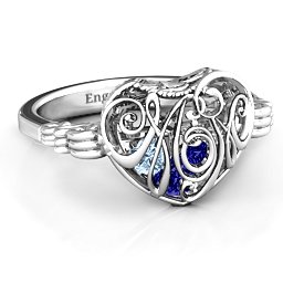 Caged Hearts Ring with 2-6 Stones in 925 Sterling Silver with Blue Sapphire, Aquamarine, Citrine, Smokey Quartz, and Pink Tourmaline