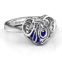Caged Hearts Ring with 2-6 Stones in 925 Sterling Silver with Blue Sapphire, Citrine, Smokey Quartz, and Pink Tourmaline