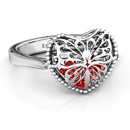 Caged Hearts Ring with 2-6 Stones in 925 Sterling Silver with Garnet, Citrine, Smokey Quartz, and Pink Tourmaline
