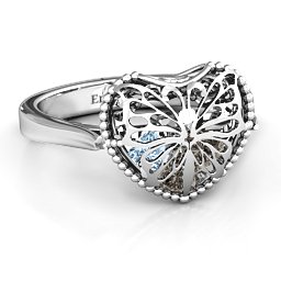 Caged Hearts Ring with 2-6 Stones in 925 Sterling Silver with Smokey Quartz, Aquamarine, Citrine, and Pink Tourmaline