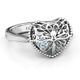 Caged Hearts Ring with 2-6 Stones in 925 Sterling Silver with Alexandrite, Aquamarine, Citrine, Smokey Quartz, and Pink Tourmaline
