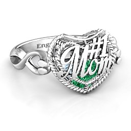 Caged Hearts Ring with 2-6 Stones in 925 Sterling Silver with Emerald, Aquamarine, Citrine, Smokey Quartz, and Pink Tourmaline