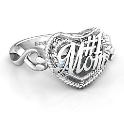 Caged Hearts Ring with 2-6 Stones in 925 Sterling Silver with Alexandrite, Aquamarine, Citrine, Smokey Quartz, and Pink Tourmaline