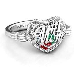 Caged Hearts Ring with 2-6 Stones in 925 Sterling Silver with Garnet, Emerald, Aquamarine, Citrine, Smokey Quartz, and Pink Tourmaline