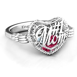 Caged Hearts Ring with 2-6 Stones in 925 Sterling Silver with Ruby, Aquamarine, Citrine, Smokey Quartz, and Pink Tourmaline