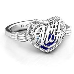 Caged Hearts Ring with 2-6 Stones in 925 Sterling Silver with Blue Sapphire, Aquamarine, Citrine, Smokey Quartz, and Pink Tourmaline