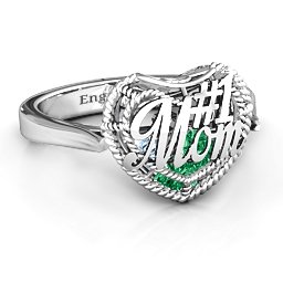 Caged Hearts Ring with 2-6 Stones in 925 Sterling Silver with Emerald, Aquamarine, Citrine, Smokey Quartz, and Pink Tourmaline
